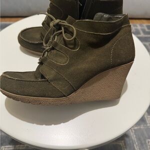 MIA Dark Olive Suede Wedge Shoes